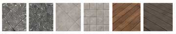 Surface finish texture options for infill recessed access cover including stone, granite, ceramic, concrete, wood and composite deck